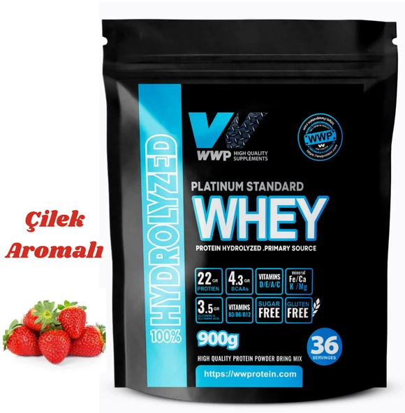 WWP Platinum Standard Whey Protein Hydrolyzed Tozu . 900g . Çilek Aromalı. - 1