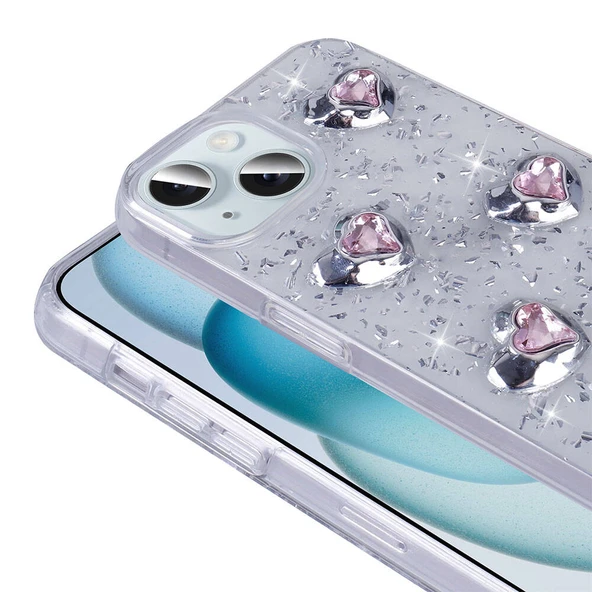 Apple iPhone 14 Kılıf Airbagli Simli Arka Yüzey  Işıltı Silikon Kapak - Resim 5