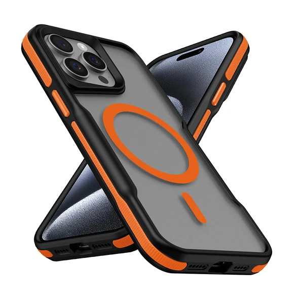 Apple iPhone 14 Pro Max Kılıf M-safe Şarj Özellikli Renkli Kenar Airbag Şeritli  Lamer Kapak ürün görseli