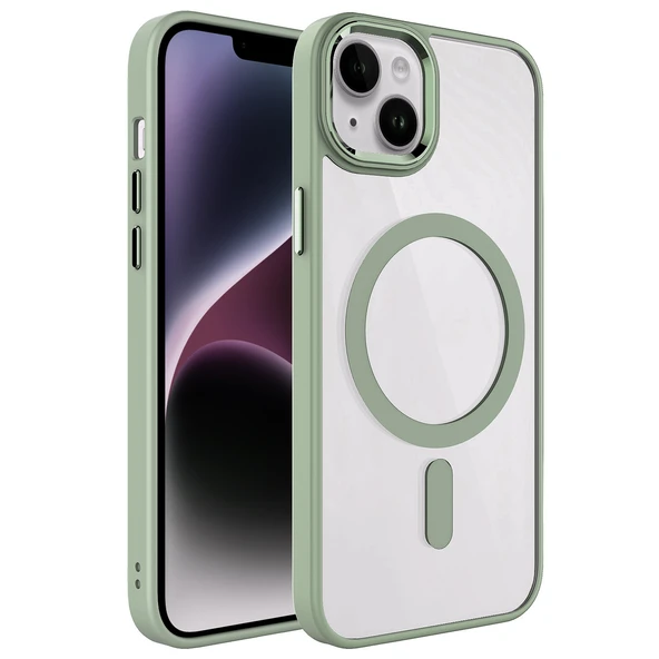 Apple iPhone 14 Kılıf Wireless Şarj Özellikli  Krom M-safe Silikon Kapak ürün görseli