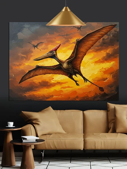 Uçan Dinozor Hayvan Figürü Dekoratif Kanvas - Mdf Ahşap Tablo