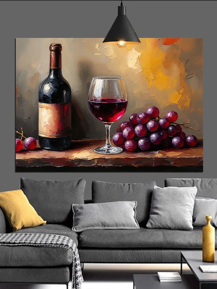 Şarap Peynir Üzüm Tabağı Dekoratif Kanvas - Mdf Ahşap Tablo - 3