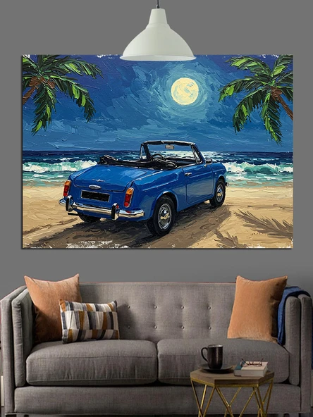 Mavi Araba Güneş Işığı Dekoratif Kanvas - Mdf Ahşap Tablo