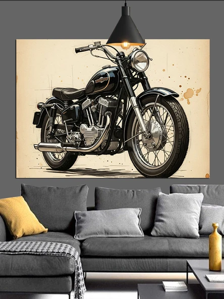 Klasik Motorsiklet Eski Model Dekoratif Kanvas - Mdf Ahşap Tablo - 2