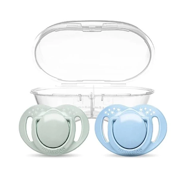 Mamajoo Ortodontik Silikon Emzik 2'li Powder Green&blue 0+ Ay (Sterilizasyon/saklama Kutulu) - 1
