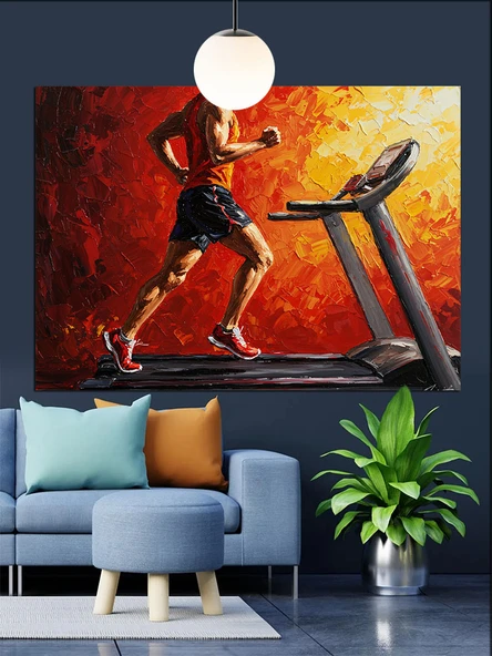 Koşu Bandında Egzersiz Kadın Dekoratif Kanvas - Mdf Ahşap Tablo - 2