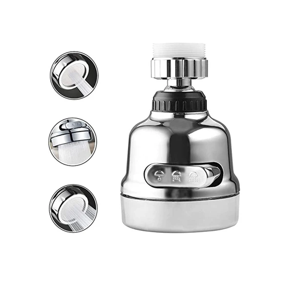 Krom 3 Fonksiyonlu Mutfak Lavabo Başlığı 360 Derece Döner Musluk Ucu ürün görseli