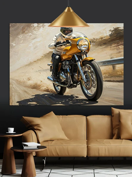 Hızlı Motorsiklet Yol Hızı Dekoratif Kanvas - Mdf Ahşap Tablo - 3
