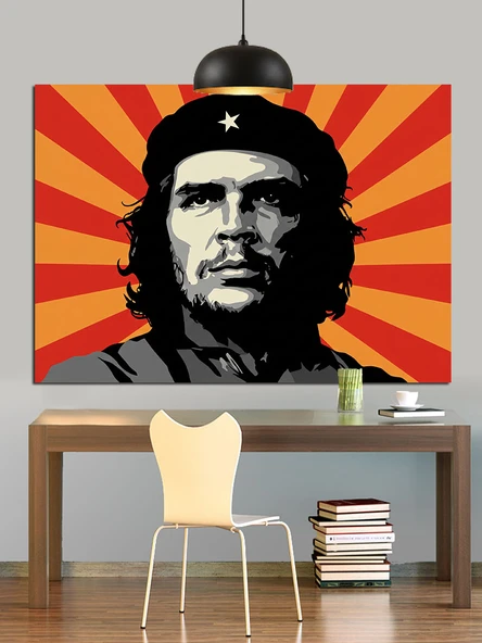 Che Guevara Siyah Kırmızı Dekoratif Kanvas - Mdf Ahşap Tablo
