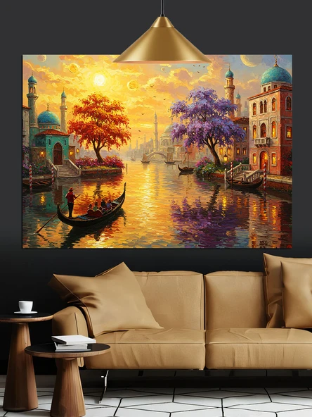 Göl Kenarı Gece Manzarası Dekoratif Kanvas - Mdf Ahşap Tablo