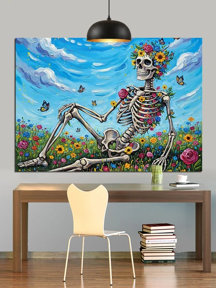İskelet Kelebek Uçuş Sanatı Dekoratif Kanvas - Mdf Ahşap Tablo - 2