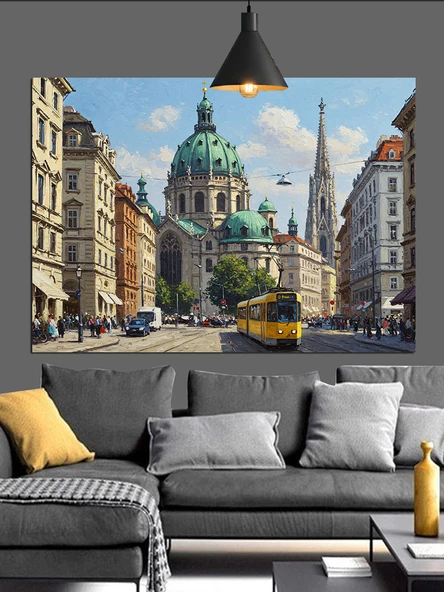 Şehir Manzarası Klasik Cadde Dekoratif Kanvas - Mdf Ahşap Tablo - 2