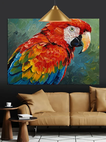Canlı Renkli Papağan Kuşu Dekoratif Kanvas - Mdf Ahşap Tablo