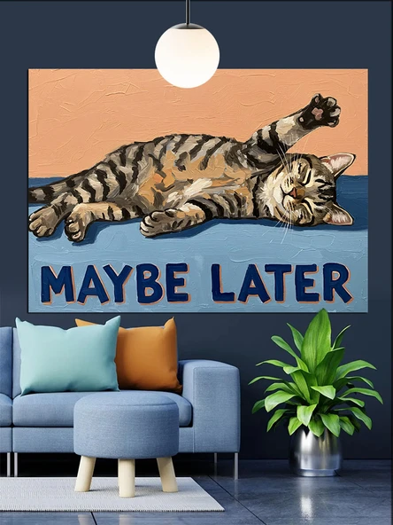 Uykulu Kedi Dekoratif Kanvas - Mdf Ahşap Tablo