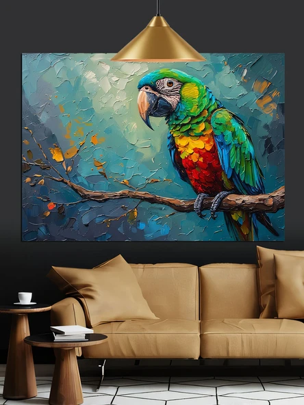 Canlı Renkli Papağan Dekoratif Kanvas - Mdf Ahşap Tablo - 3
