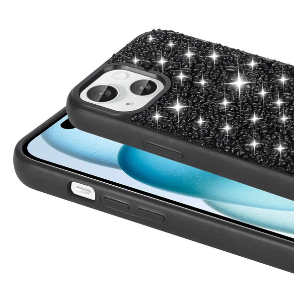 Apple iPhone 15 Kılıf Parlak Taşlı Tasarım  Linea Diamond Kapak - Resim 4