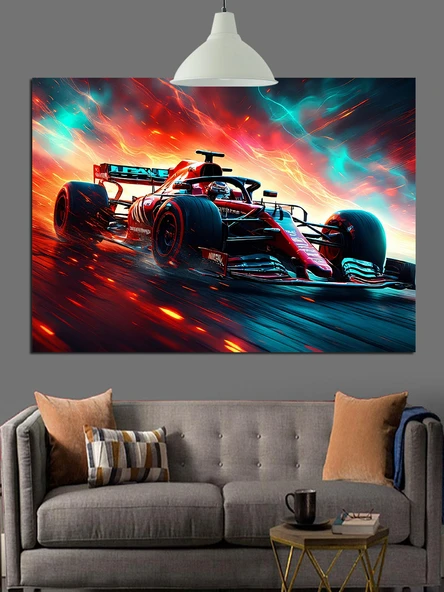 Hızlı Formula Yarış Arabası Dekoratif Kanvas - Mdf Ahşap Tablo - 3