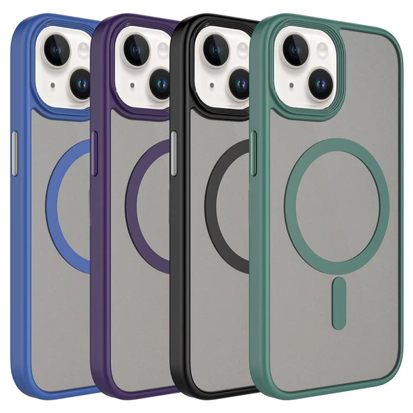 Apple iPhone 15 Plus Kılıf Mat Arka Yüzey Wireless Şarj Özellikli  Flet M-safe Kapak - Resim 3