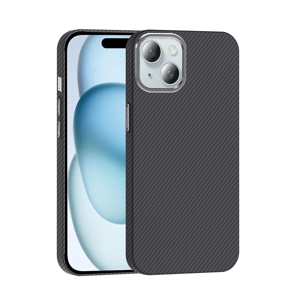Apple iPhone 15 Kılıf M-safe Şarj Özellikli Karbon Fiber Görünümlü  Gros Kapak ürün görseli