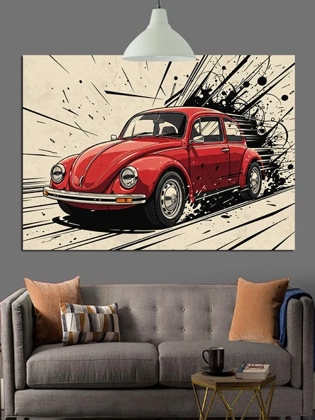 Kırmızı Klasik Araba Hızı Dekoratif Kanvas - Mdf Ahşap Tablo - 3