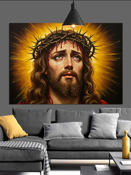 İsa Mesih Yüz Portresi Dekoratif Kanvas - Mdf Ahşap Tablo - 2