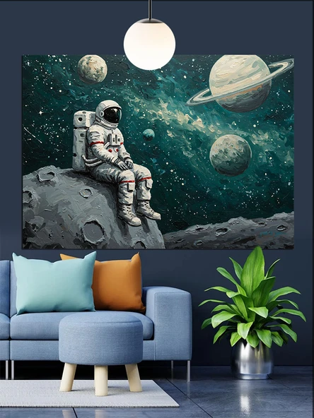 Uzay Giysili Astronot Dekoratif Kanvas - Mdf Ahşap Tablo - 2