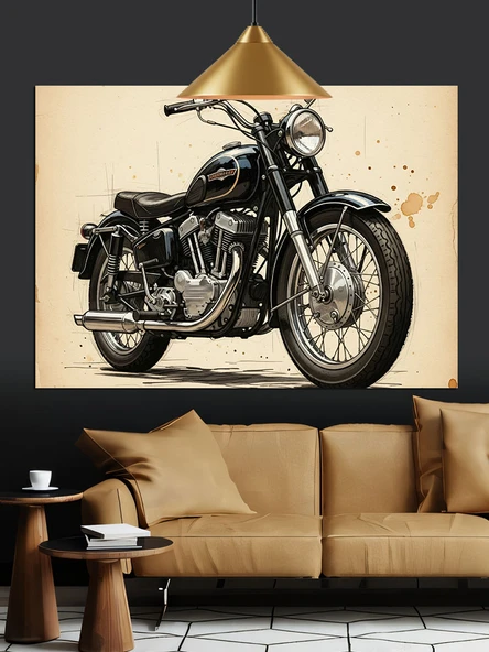 Klasik Motorsiklet Eski Model Dekoratif Kanvas - Mdf Ahşap Tablo