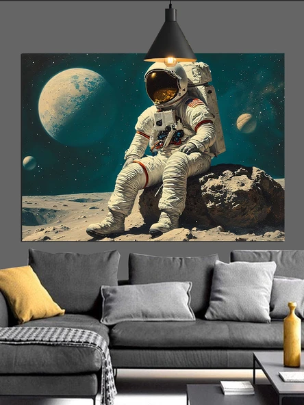Astronot Uzayda Ay Manzarası Dekoratif Kanvas - Mdf Ahşap Tablo - 3