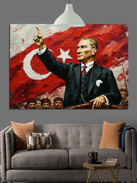 Atatürk Türk Lider Portresi Dekoratif Kanvas - Mdf Ahşap Tablo - 3