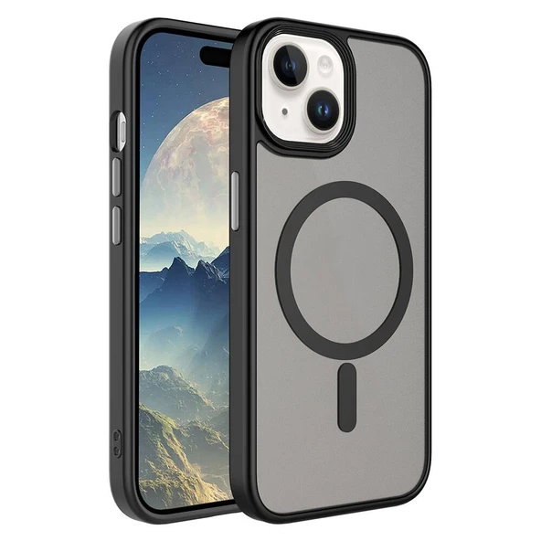 Apple iPhone 15 Plus Kılıf Mat Arka Yüzey Wireless Şarj Özellikli  Flet M-safe Kapak - Resim 2