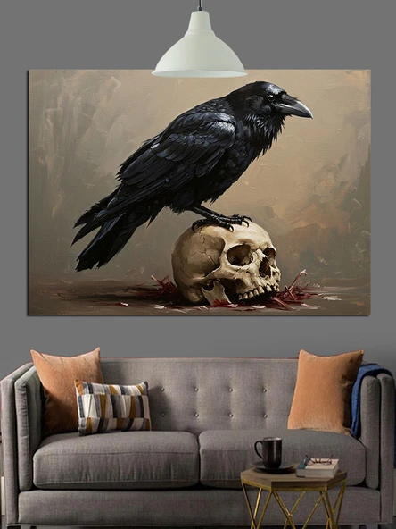 Karga ve Kafatası  Dekoratif Kanvas - Mdf Ahşap Tablo - 3