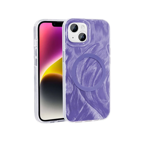 Apple iPhone 15 Kılıf M-safe Şarj Özellikli Fırça Boya Desenli  Palet Kapak - Resim 2