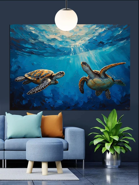Su Altı Deniz Kaplumbağası Dekoratif Kanvas - Mdf Ahşap Tablo - 2