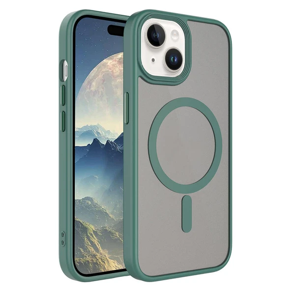 Apple iPhone 15 Plus Kılıf Mat Arka Yüzey Wireless Şarj Özellikli  Flet M-safe Kapak ürün görseli