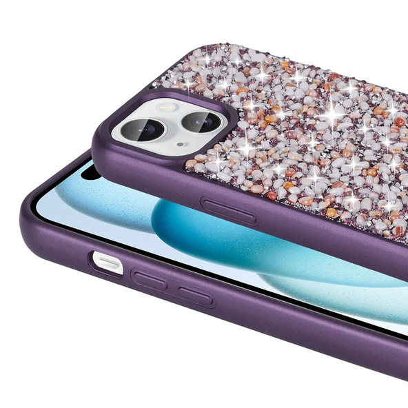 Apple iPhone 15 Kılıf Parlak Taşlı Tasarım  Linea Diamond Kapak - Resim 6