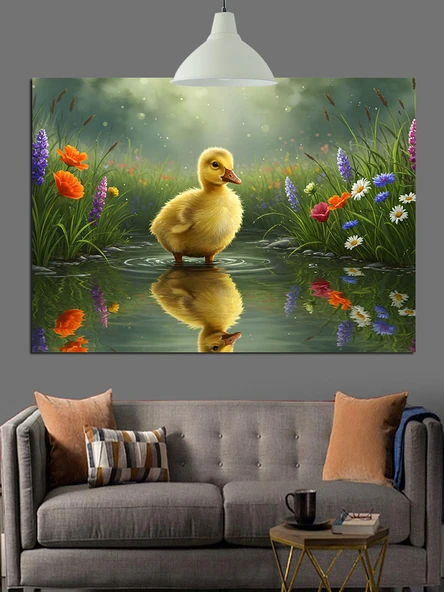 Küçük Sarı Ördek Yavrusu Dekoratif Kanvas - Mdf Ahşap Tablo