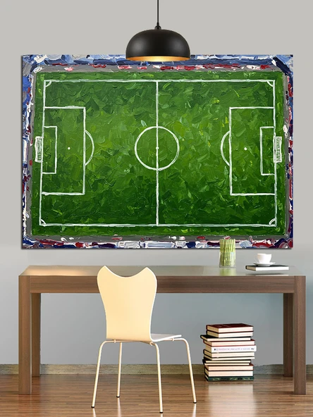 Yeşil Futbol Sahası Görünümü Dekoratif Kanvas - Mdf Ahşap Tablo