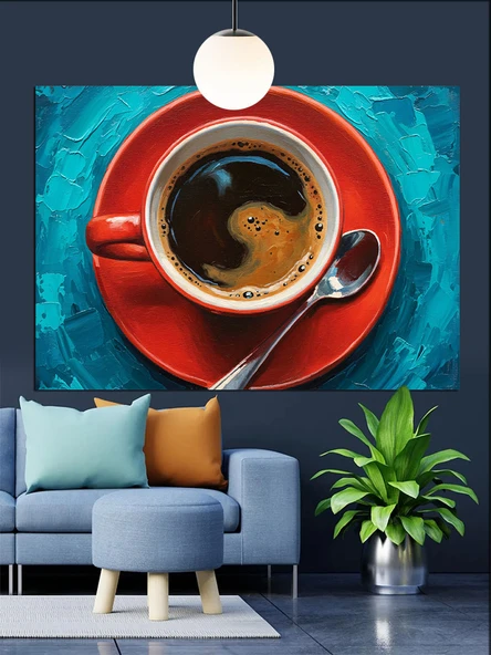 Kırmızı Kahve Fincanı Keyfi Dekoratif Kanvas - Mdf Ahşap Tablo - 3