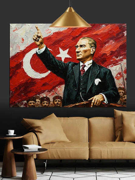 Atatürk Türk Lider Portresi Dekoratif Kanvas - Mdf Ahşap Tablo