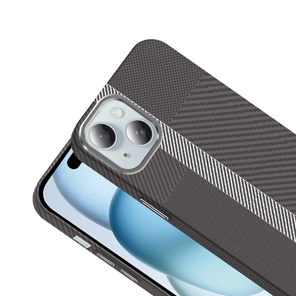 Apple iPhone 15 Kılıf M-safe Şarj Özellikli Karbon Fiber Görünümlü  Gros Kapak - Resim 4