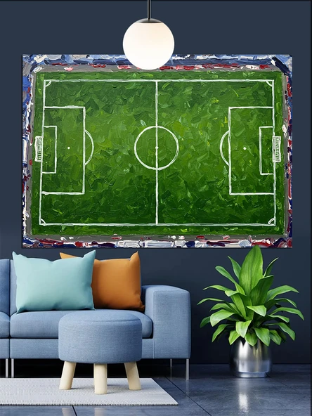Yeşil Futbol Sahası Görünümü Dekoratif Kanvas - Mdf Ahşap Tablo - 2