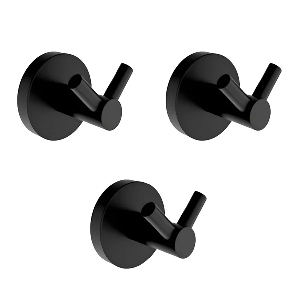 Siyah İkili Askılık 3’lü Set Vidalı Paslanmaz Metal Duvar Askısı Banyo ve Mutfak İçin Modern Tasarım - 7