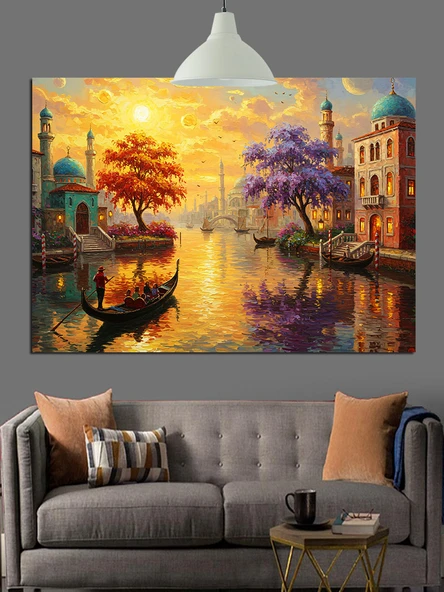 Göl Kenarı Gece Manzarası Dekoratif Kanvas - Mdf Ahşap Tablo - 3