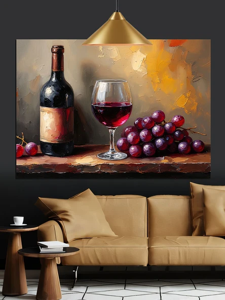 Şarap Peynir Üzüm Tabağı Dekoratif Kanvas - Mdf Ahşap Tablo - 2
