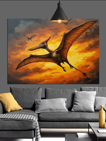 Uçan Dinozor Hayvan Figürü Dekoratif Kanvas - Mdf Ahşap Tablo - 2
