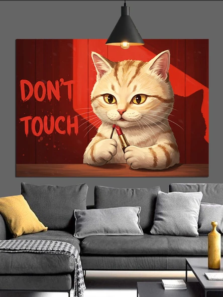 DON'T TOUCH Kedi Portresi Dekoratif Kanvas - Mdf Ahşap Tablo - 3