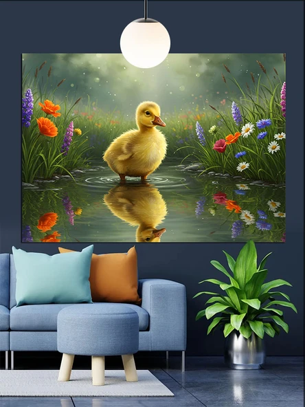 Küçük Sarı Ördek Yavrusu Dekoratif Kanvas - Mdf Ahşap Tablo - 3