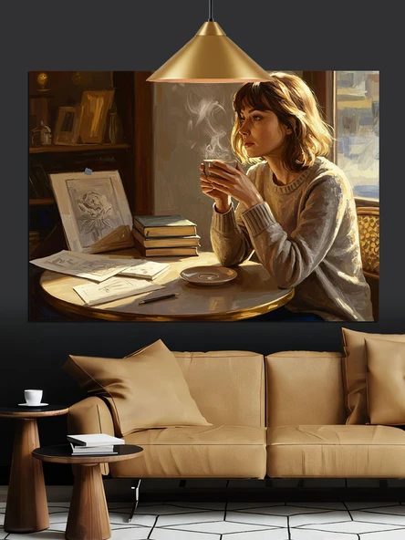 Pencerede Oturan Düşünceli Kadın Dekoratif Kanvas - Mdf Ahşap Tablo