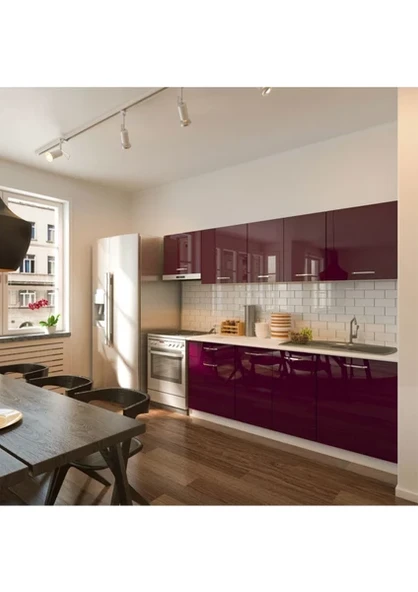 T Designo Nevin Hazır Mutfak Dolabı 260CM-TEZGAH Dahil-Parlak Mürdüm - 2