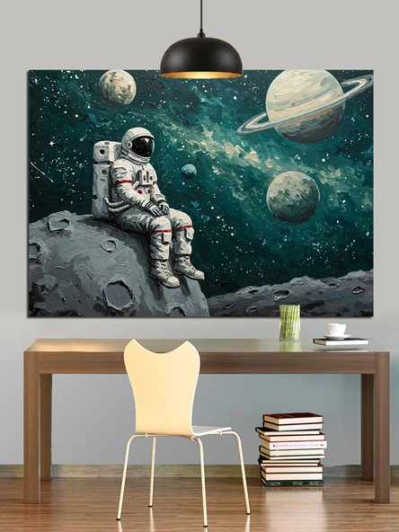 Uzay Giysili Astronot Dekoratif Kanvas - Mdf Ahşap Tablo